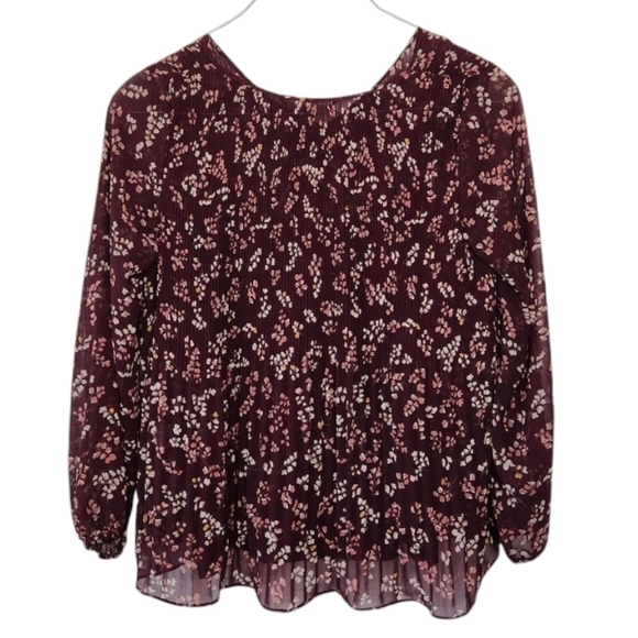 41 Hawthorn Burgandy Flowy Floral Sheer Top Medium Petite - Picture 1 of 12